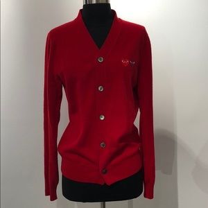 Come Des Garçons Play Wool Red Cardigan